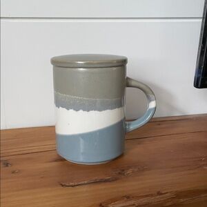 Indigo Blue Horizon Dipped Ceramic Tea Mug with Infuser 15 oz. New in Box